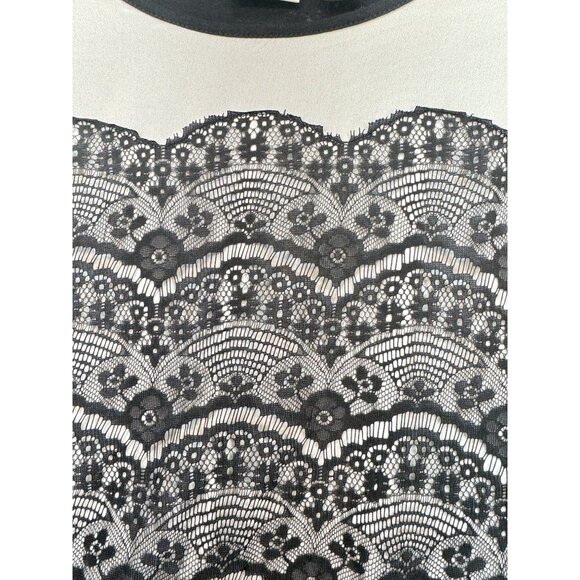 Chicos Womens Denise Lace Blouse Top Sze L Black Whit Short Sleeve High Low Boho - Picture 5 of 10